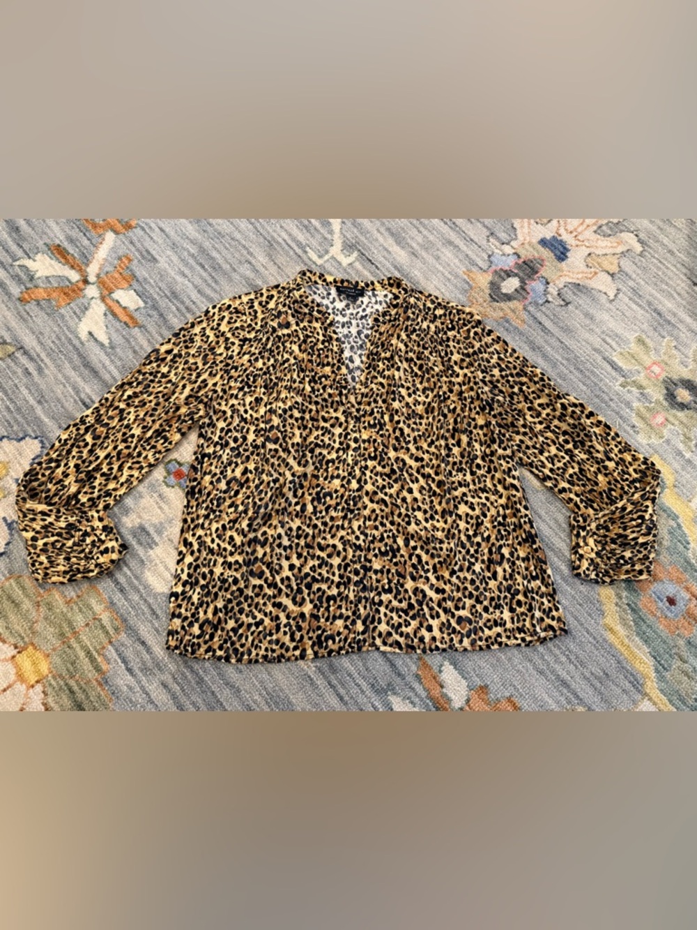 Current Air Leopard Print Long Sleeve Blouse Size S Anthropologie V Neck